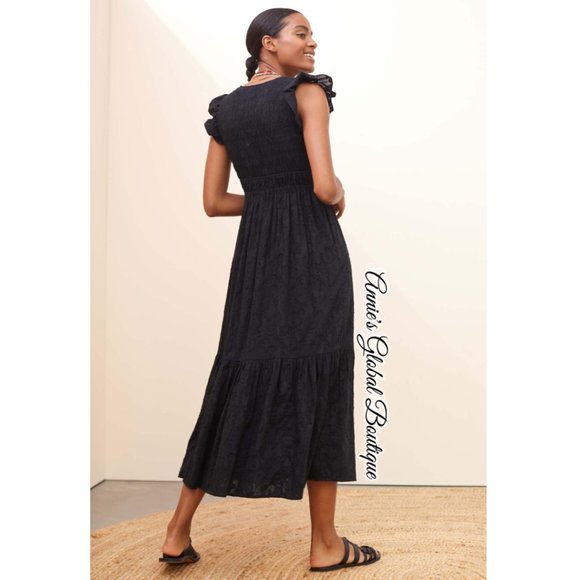 NWT, Anthropologie Embroidered Ruffled Smocked Midi Dress - Picture 5 of 16